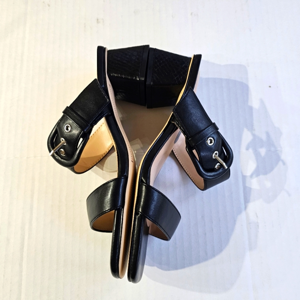 Bandolino black open toe sandals size 7 slides buckle strap square toe NWOT - Picture 6 of 12